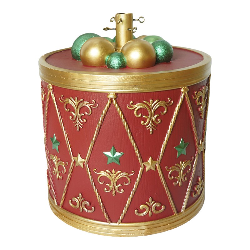 Weihnachtsbaumständer Trommel mit Kugelkranz & Sternen Rot Gold Grün Ø 37x41 cm von Clayre & Eef (6MG0204)