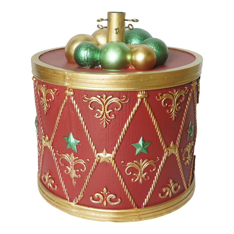 Weihnachtsbaumständer Trommel mit Kugelkranz & Sternen Rot Gold Grün Ø 35x36 cm von Clayre & Eef (6MG0206)