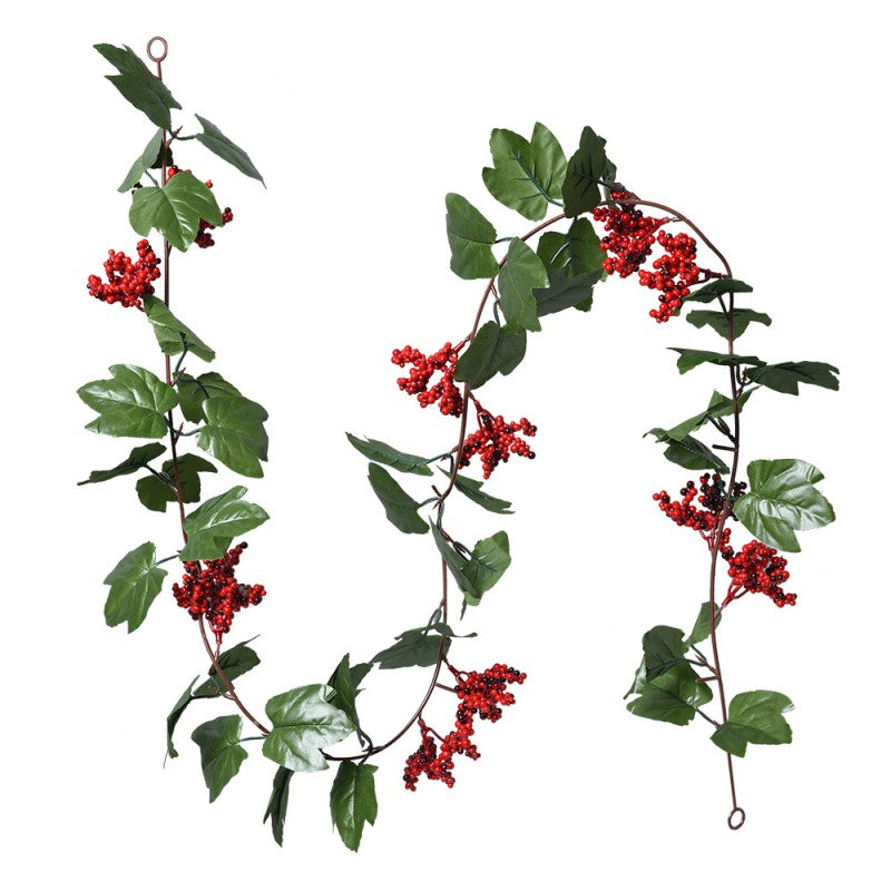 Clayre & Eef Künstliche Blättergirlande mit Beeren Herbst-Winter-Deko 180 cm – Dichte Festranke (6PL0282)