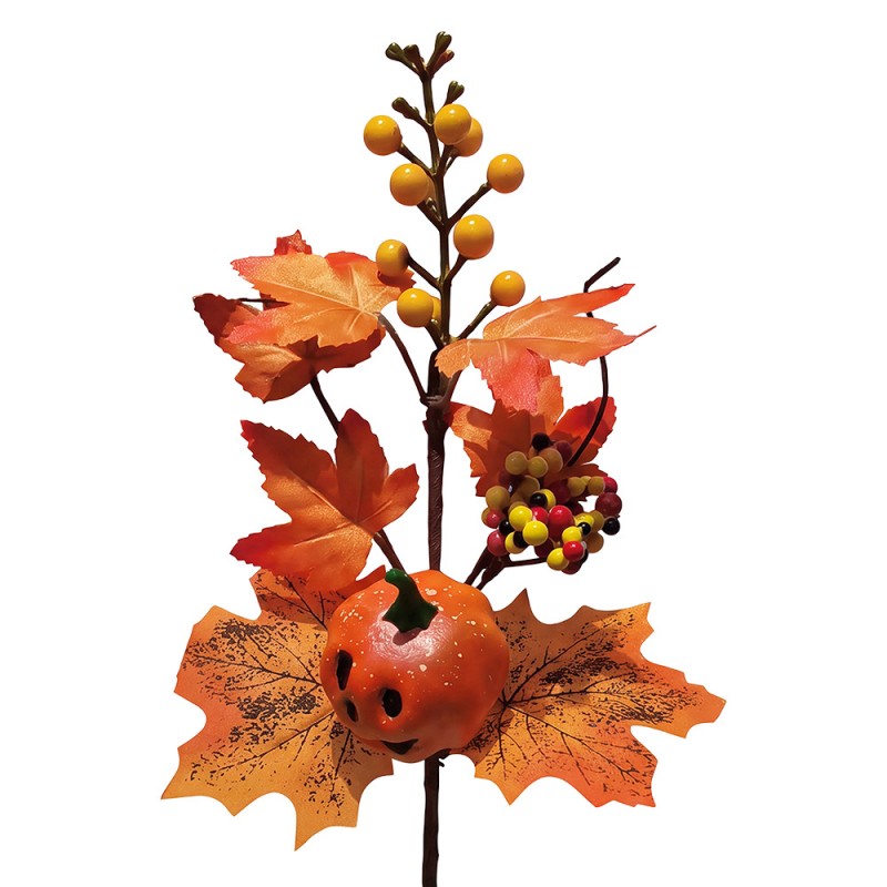 Halloween Deko-Zweig Kürbis mit Ahornblättern & Beeren Orange 38 cm von Clayre & Eef (6PL0438)