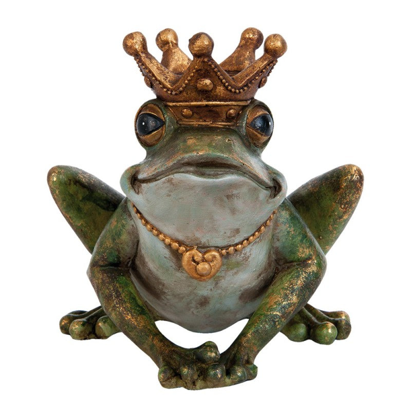 Polyresin-Kerzenständer Froschkönig mit Krone Grün-Gold 14x14x13 cm für Kerzen von Clayre & Eef (6PR0919)