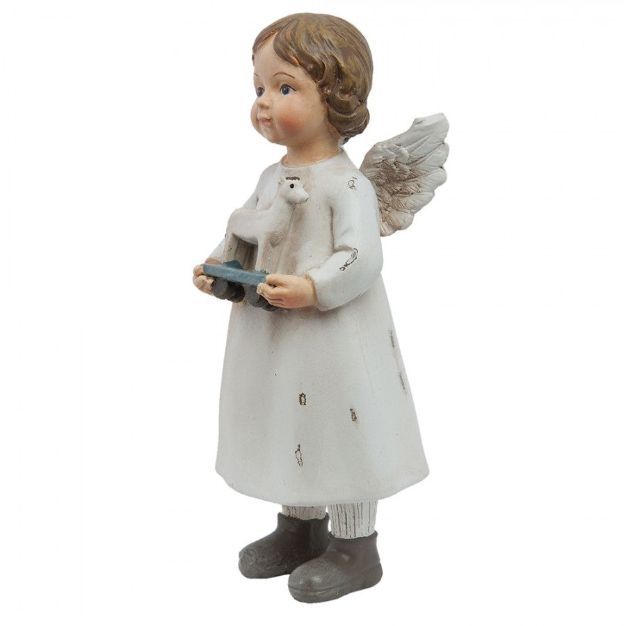 Polyresin-Dekorationsfigur Engelmädchen mit Rollpferd Weiß 6x5x14 cm von Clayre & Eef (6PR1133)