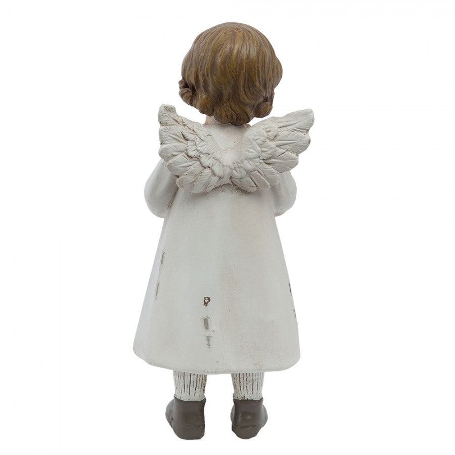 Polyresin-Dekorationsfigur Engelmädchen mit Rollpferd Weiß 6x5x14 cm von Clayre & Eef (6PR1133)