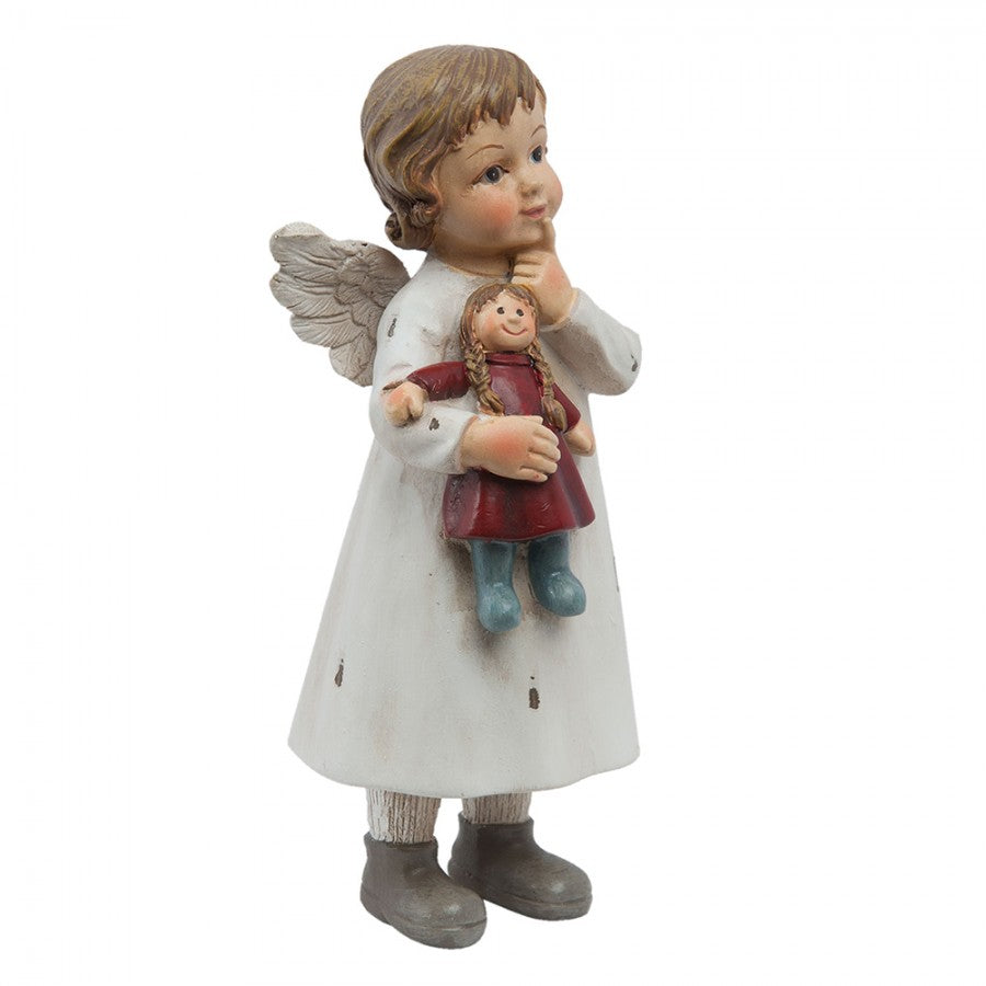 Polyresin-Dekorationsfigur Engelmädchen mit Puppe Weiß 6x5x14 cm von Clayre & Eef (6PR1134)