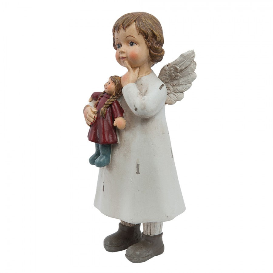 Polyresin-Dekorationsfigur Engelmädchen mit Puppe Weiß 6x5x14 cm von Clayre & Eef (6PR1134)
