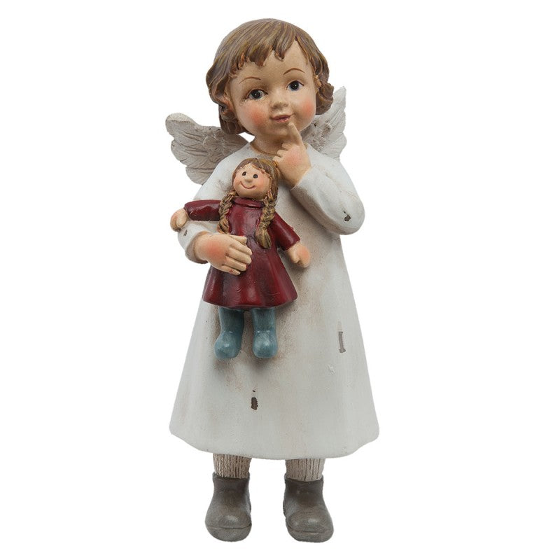 Polyresin-Dekorationsfigur Engelmädchen mit Puppe Weiß 6x5x14 cm von Clayre & Eef (6PR1134)
