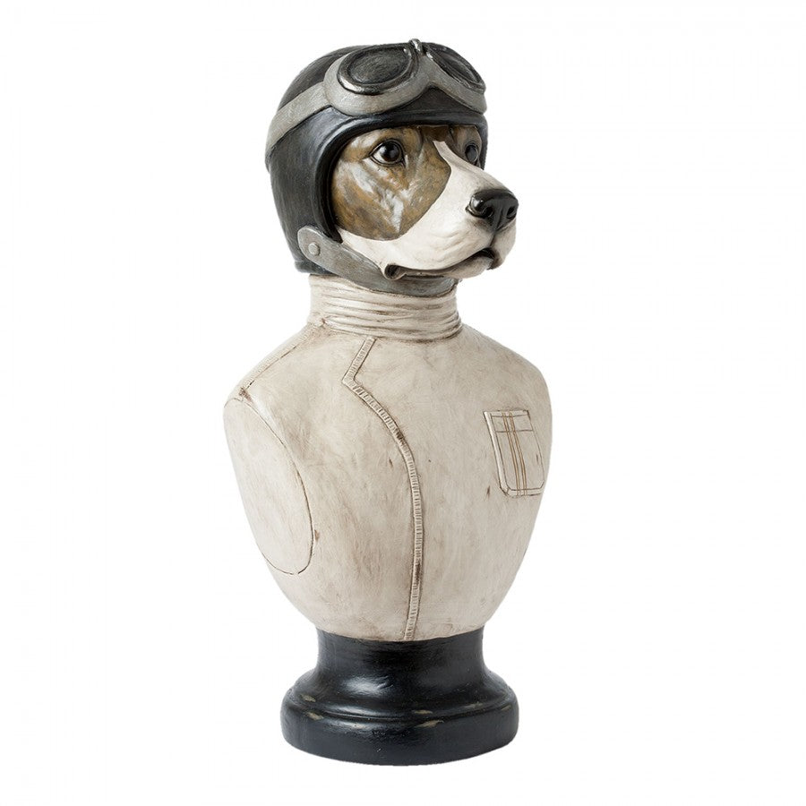 Dekofigur Hund Büste Rennfahrer Pilot Thierry Poncelet Stil Polyresin Weiß Schwarz 24x26x51 cm von Clayre & Eef (6PR1161)