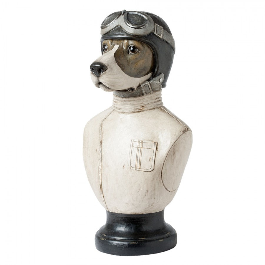 Dekofigur Hund Büste Rennfahrer Pilot Thierry Poncelet Stil Polyresin Weiß Schwarz 24x26x51 cm von Clayre & Eef (6PR1161)