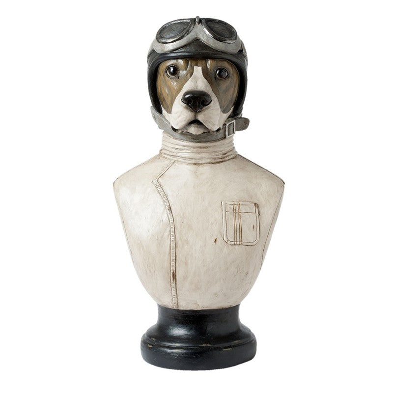 Dekofigur Hund Büste Rennfahrer Pilot Thierry Poncelet Stil Polyresin Weiß Schwarz 24x26x51 cm von Clayre & Eef (6PR1161)