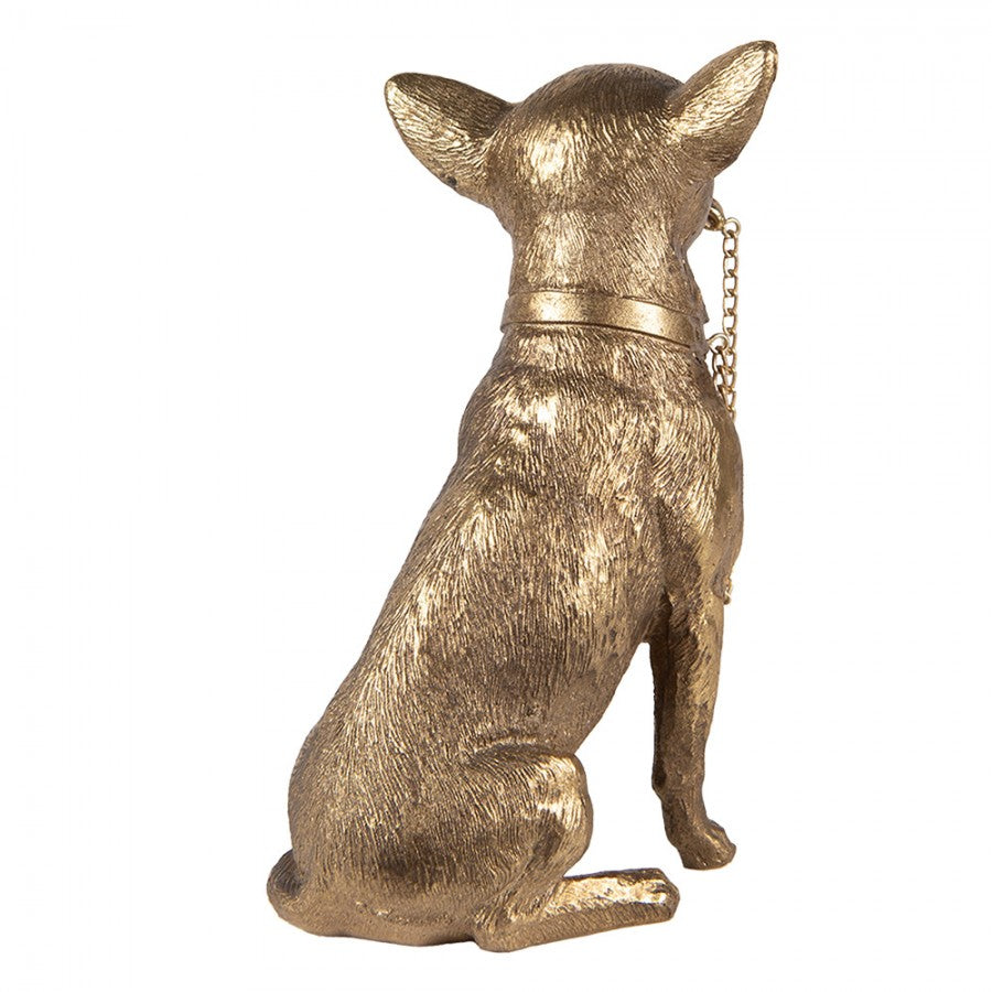 Dekofigur Hund Chihuahua sitzend mit Halsband & Leine Polyresin Antikgold 13x9x18 cm von Clayre & Eef (6PR3429)