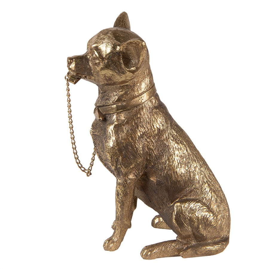 Dekofigur Hund Chihuahua sitzend mit Halsband & Leine Polyresin Antikgold 13x9x18 cm von Clayre & Eef (6PR3429)
