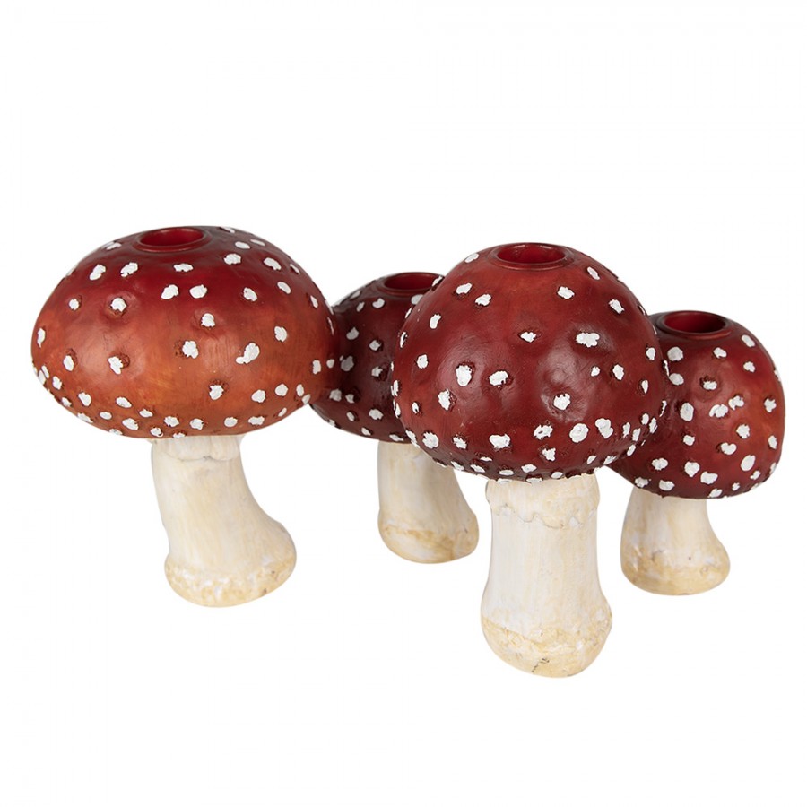 Kerzenständer Fliegenpilz-Gruppe 4-flammig Rot-Weiß 30x17x17 cm Polyresin von Clayre & Eef (6PR3899)
