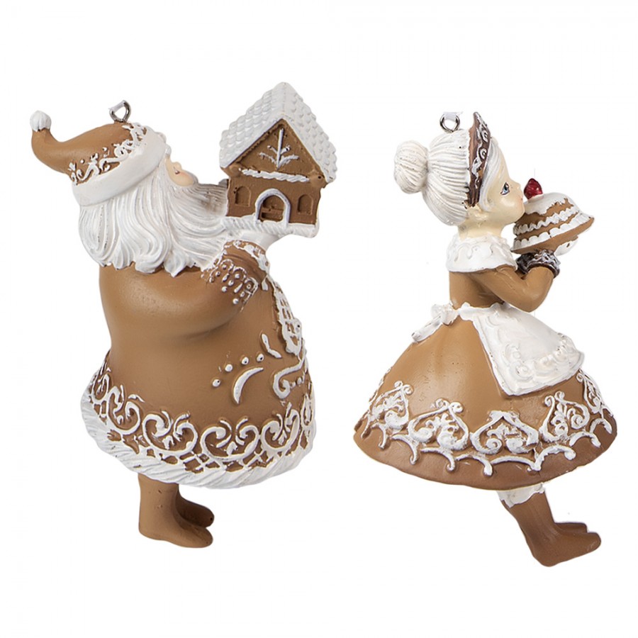 Clayre & Eef Christbaumanhänger 2er-Set „Weihnachtsmann & Weihnachtsfrau“ aus Polyresin, 9x7x13 cm (6PR3902GG)