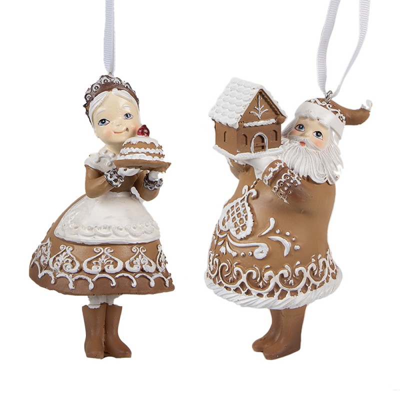 Clayre & Eef Christbaumanhänger 2er-Set „Weihnachtsmann & Weihnachtsfrau“ aus Polyresin, 9x7x13 cm (6PR3902GG)