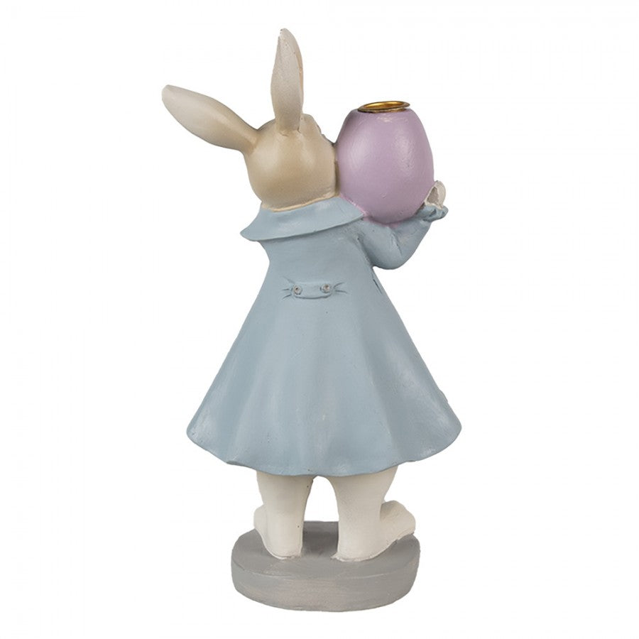 Osterhase Kerzenhalter Herr Hase im Frack mit Osterei Beige-Blau 10x8x20 cm Polyresin für Stabkerzen von Clayre & Eef (6PR4013)