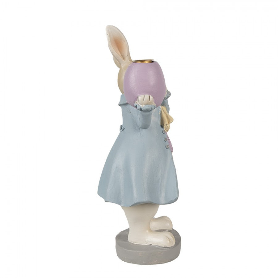 Osterhase Kerzenhalter Herr Hase im Frack mit Osterei Beige-Blau 10x8x20 cm Polyresin für Stabkerzen von Clayre & Eef (6PR4013)