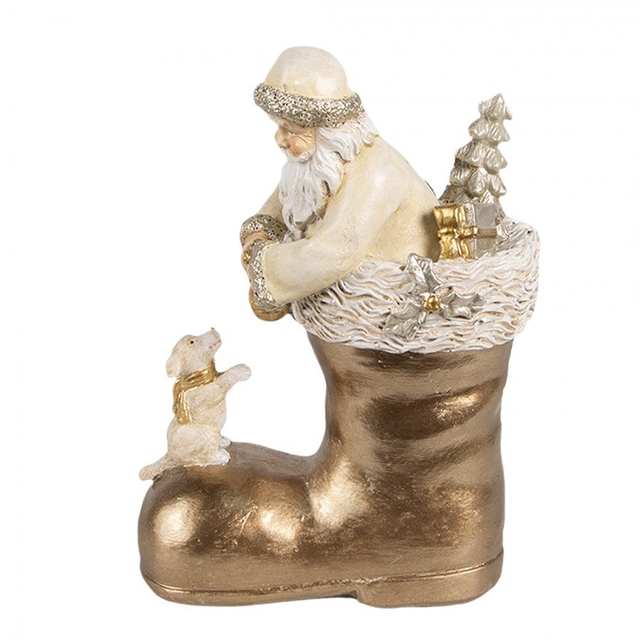 Clayre & Eef Dekofigur „Weihnachtsmann im Stiefel“ aus Polyresin in goldfarbig, 12x7x16 cm (6PR4167)