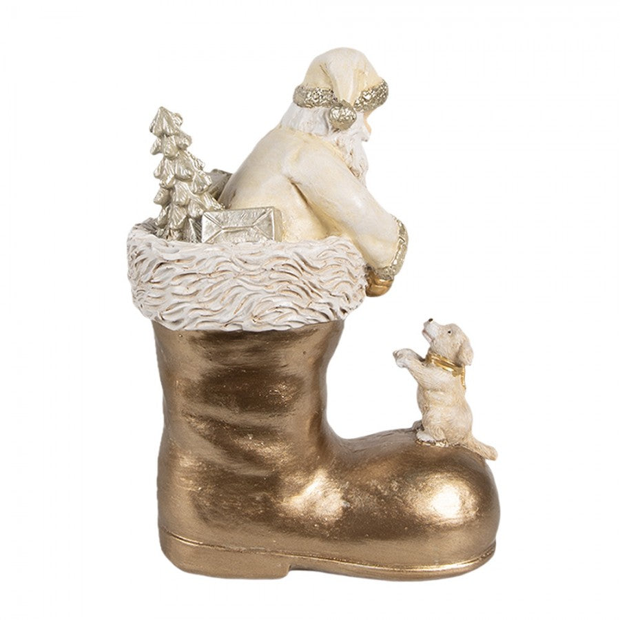 Clayre & Eef Dekofigur „Weihnachtsmann im Stiefel“ aus Polyresin in goldfarbig, 12x7x16 cm (6PR4167)