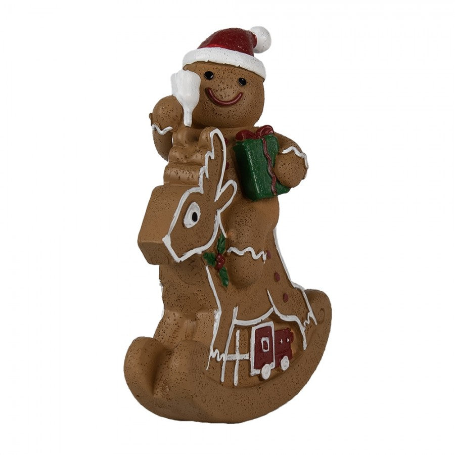 Weihnachtsfigur Pfefferkuchenmann auf Schaukelrentier Polyresin Bunt 11x5x12 cm von Clayre & Eef (6PR4195)