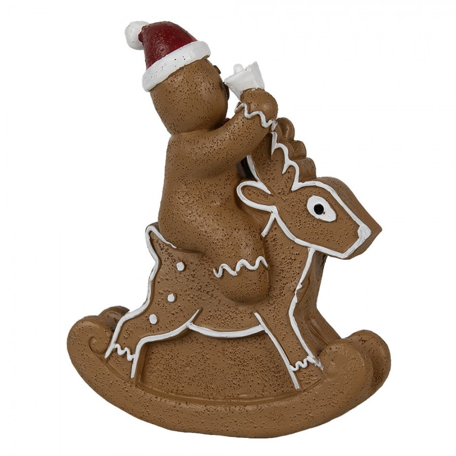 Weihnachtsfigur Pfefferkuchenmann auf Schaukelrentier Polyresin Bunt 11x5x12 cm von Clayre & Eef (6PR4195)