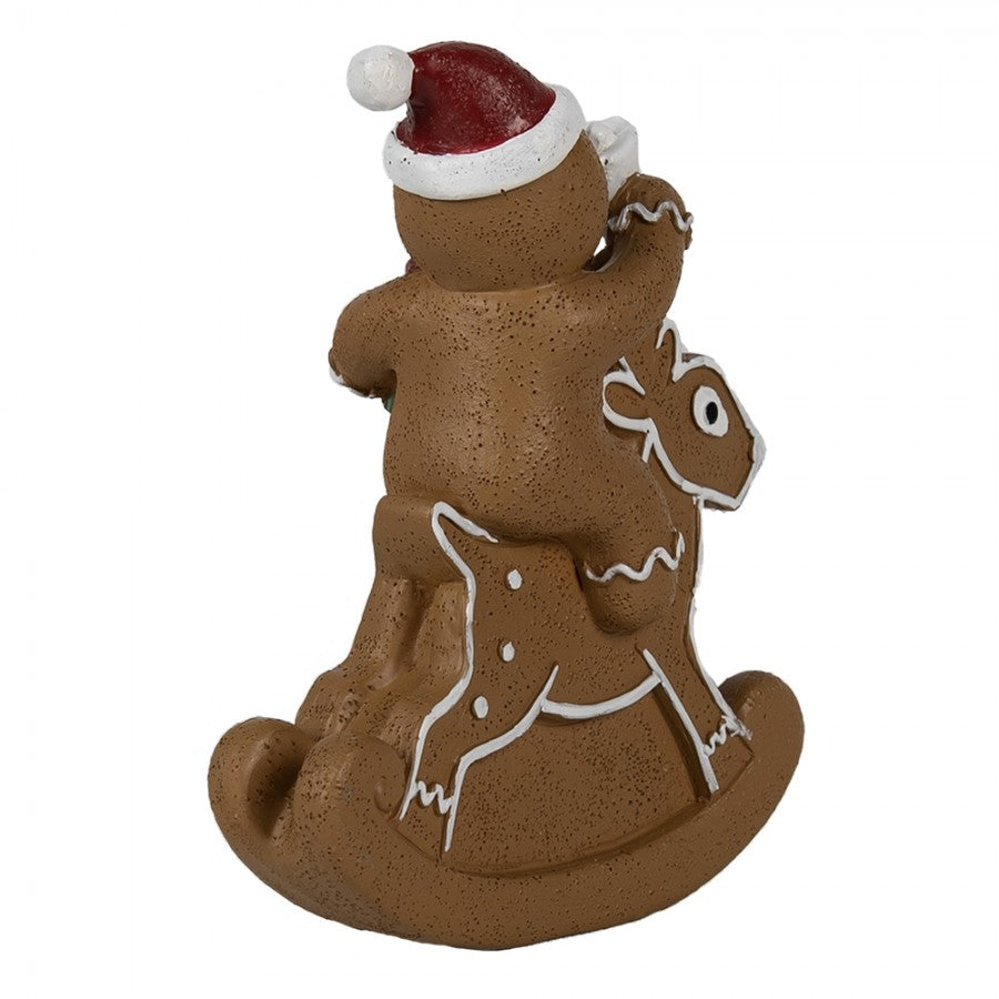 Weihnachtsfigur Pfefferkuchenmann auf Schaukelrentier Polyresin Bunt 11x5x12 cm von Clayre & Eef (6PR4195)