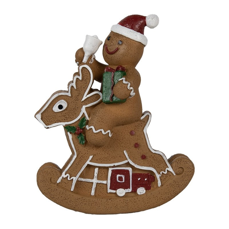 Weihnachtsfigur Pfefferkuchenmann auf Schaukelrentier Polyresin Bunt 11x5x12 cm von Clayre & Eef (6PR4195)
