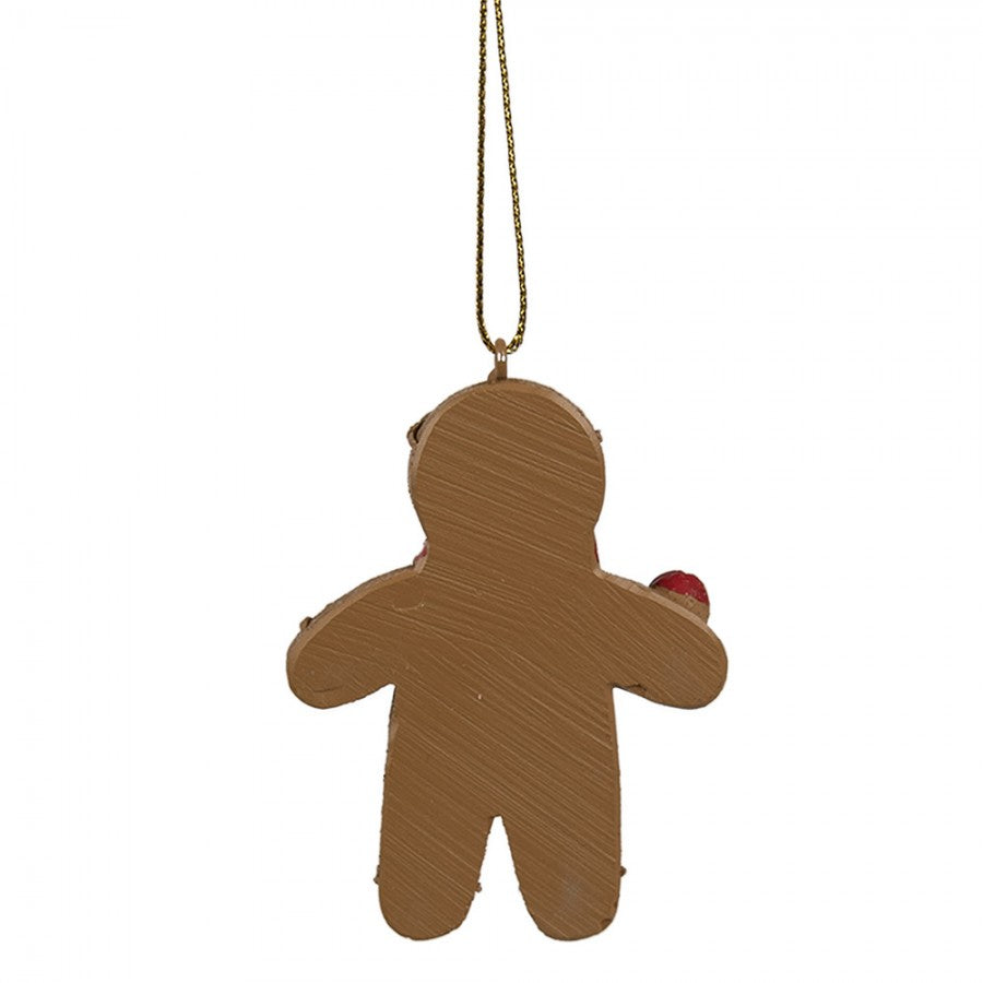Weihnachtsanhänger Pfefferkuchenmann mit Schal Christbaumschmuck Polyresin Braun Rot 5x1x7 cm von Clayre & Eef (6PR4197)