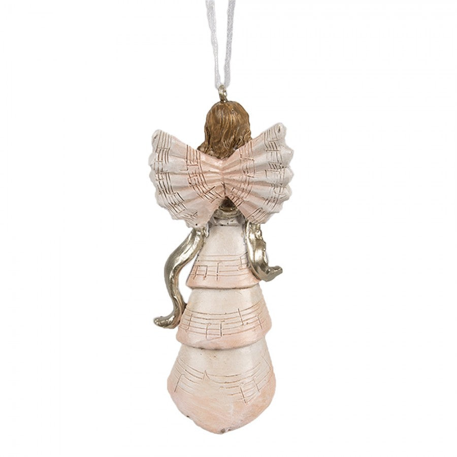 Polyresin-Weihnachtsanhänger Musikengel mit Harfe Rosa 4x3x10 cm von Clayre & Eef (6PR4226)