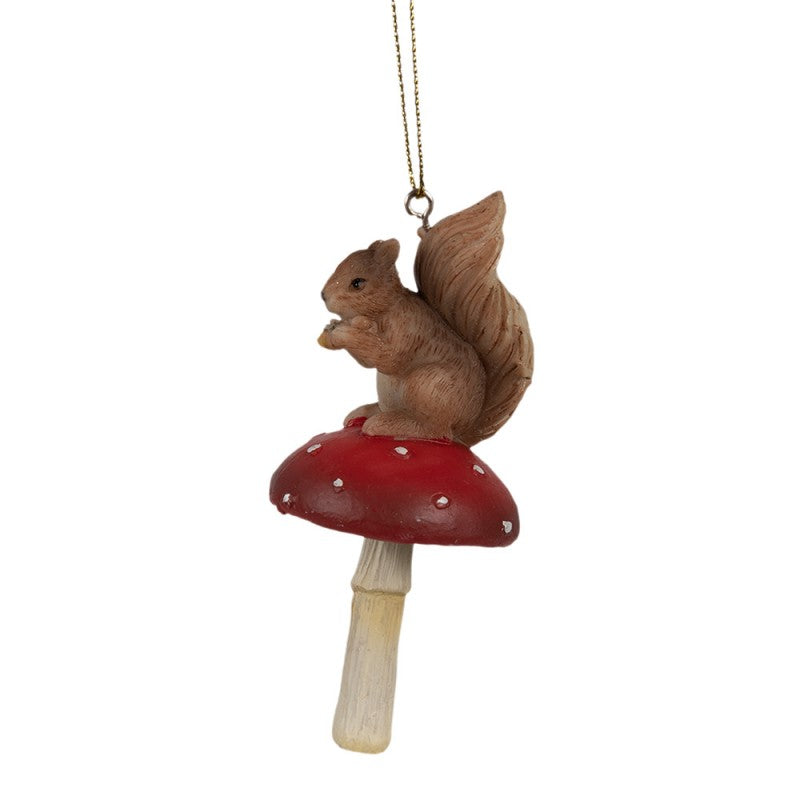Weihnachtsanhänger Eichhörnchen auf Fliegenpilz Braun-Rot 4x4x9 cm Polyresin von Clayre & Eef (6PR4233)