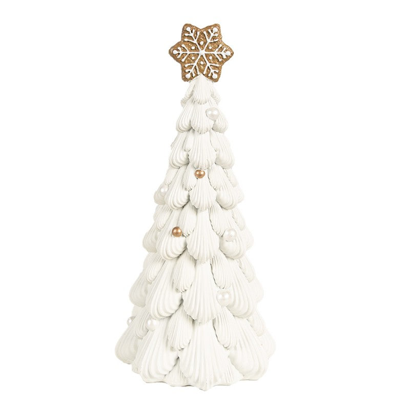 Deko-Weihnachtsbaum Zuckerbäcker mit Perlen & Stern Weiß Gold Ø 13x26 cm von Clayre & Eef (6PR4246)