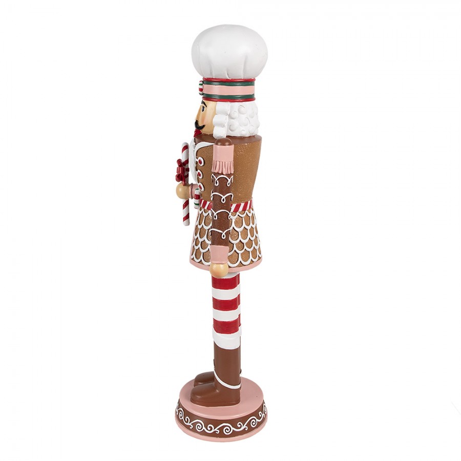 Pastell-Weihnachtsfigur Lebkuchen-Bäcker mit Kochmütze & Zuckerstange Braun-Pastell Polyresin 15x12x46 cm von Clayre & Eef (6PR4256)