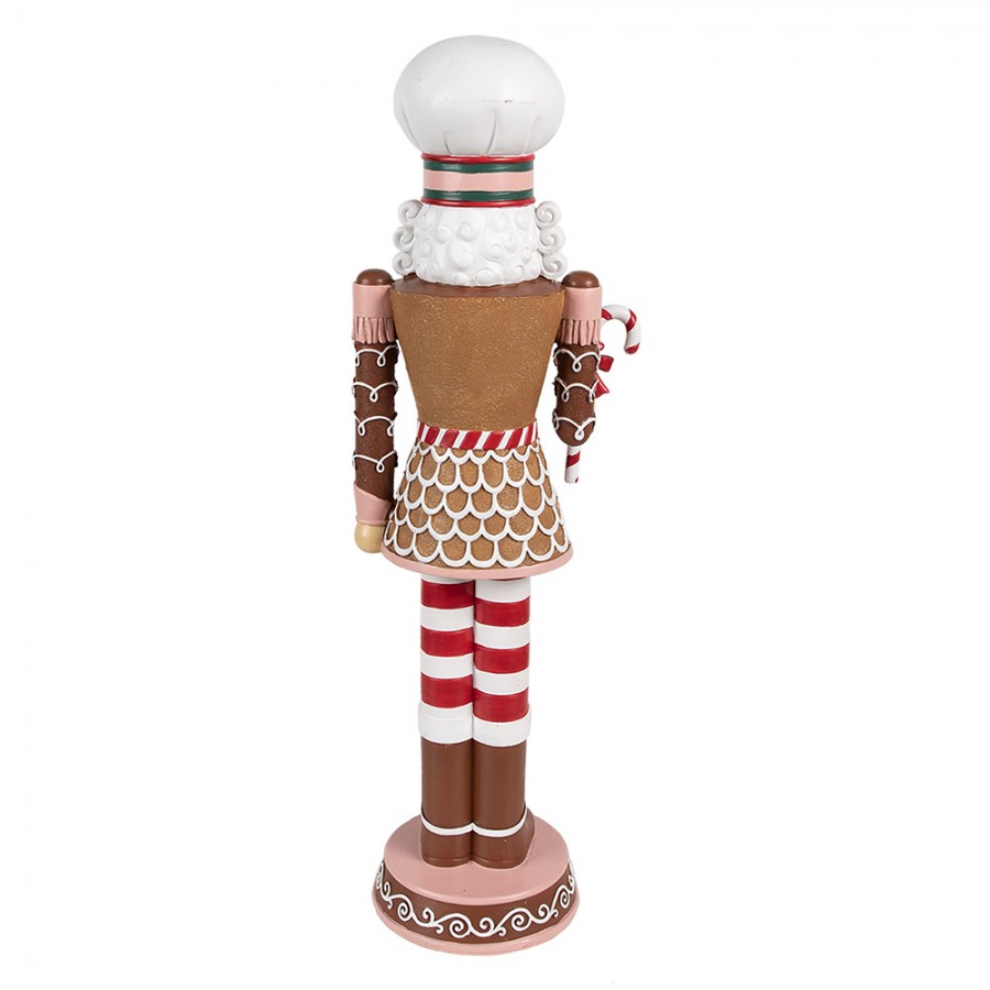 Pastell-Weihnachtsfigur Lebkuchen-Bäcker mit Kochmütze & Zuckerstange Braun-Pastell Polyresin 15x12x46 cm von Clayre & Eef (6PR4256)