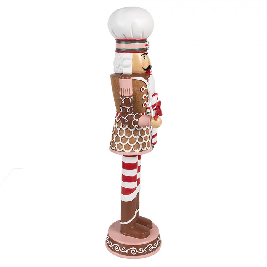 Pastell-Weihnachtsfigur Lebkuchen-Bäcker mit Kochmütze & Zuckerstange Braun-Pastell Polyresin 15x12x46 cm von Clayre & Eef (6PR4256)