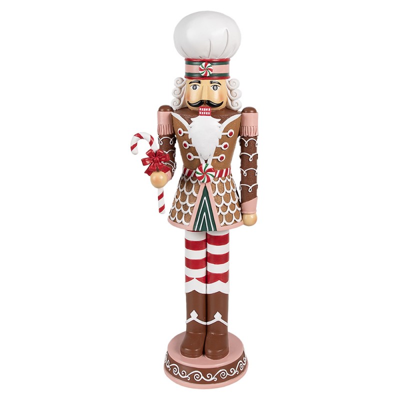 Pastell-Weihnachtsfigur Lebkuchen-Bäcker mit Kochmütze & Zuckerstange Braun-Pastell Polyresin 15x12x46 cm von Clayre & Eef (6PR4256)
