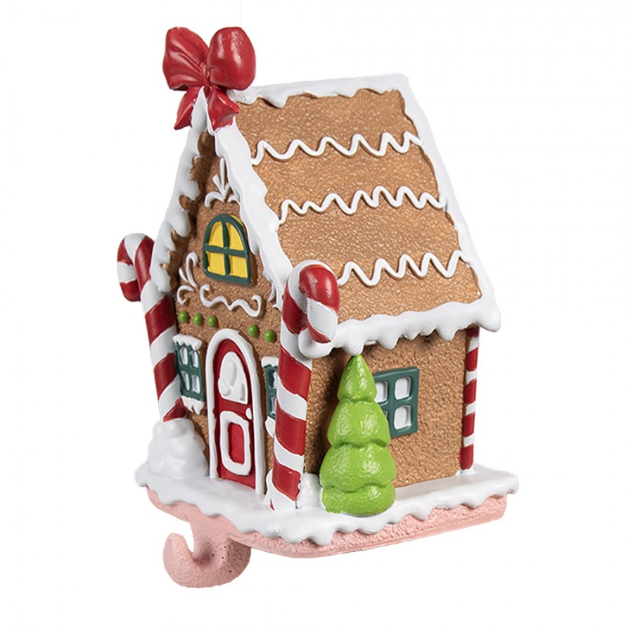 Weihnachtssocken Halter Lebkuchenhaus Kaminhaken Polyresin Braun Rot 13x11x18 cm von Clayre & Eef (6PR4258)
