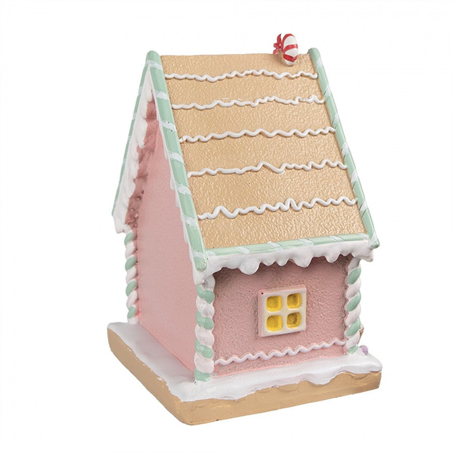 Weihnachtssocken Halter Lebkuchenhaus Kaminhaken Polyresin Pastell Rosa 13x10x18 cm von Clayre & Eef (6PR4264)