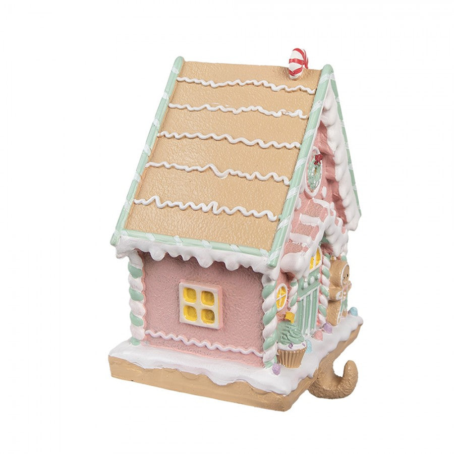 Weihnachtssocken Halter Lebkuchenhaus Kaminhaken Polyresin Pastell Rosa 13x10x18 cm von Clayre & Eef (6PR4264)