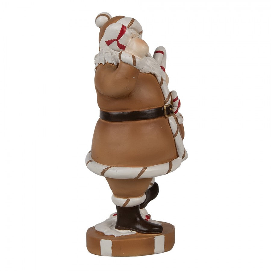 Clayre & Eef Dekofigur „Weihnachtsmann mit Zuckerstange“ aus Polyresin in braun 12x9x20 cm (6PR4276)