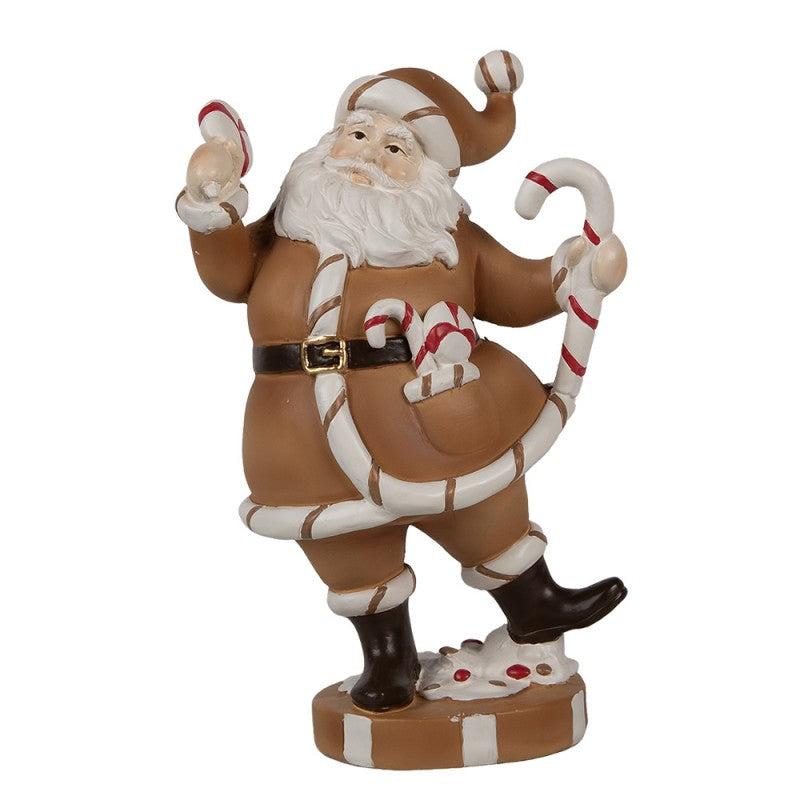 Clayre & Eef Dekofigur „Weihnachtsmann mit Zuckerstange“ aus Polyresin in braun 12x9x20 cm (6PR4276)