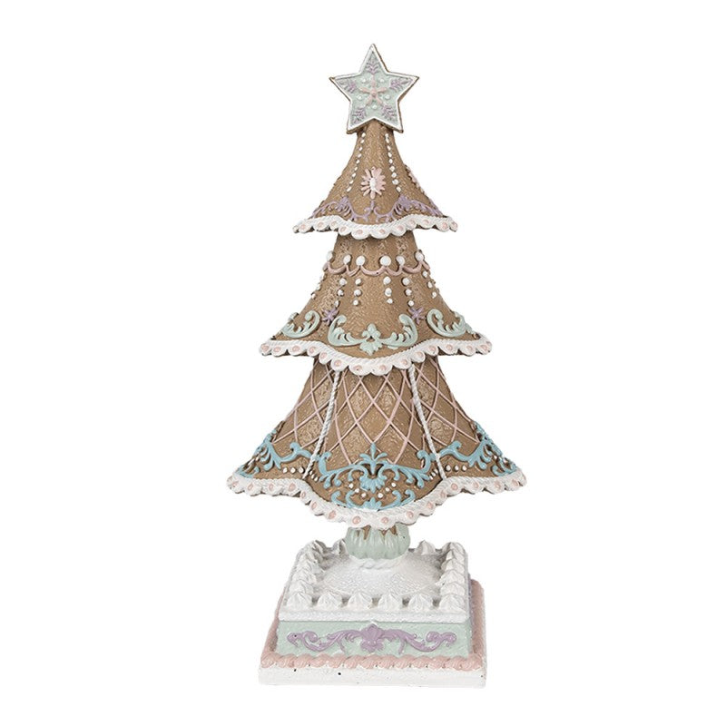 Deko-Weihnachtsbaum Zuckerbäcker Rokoko mit Sockel Braun Pastell 12x12x25 cm von Clayre & Eef (6PR4320)
