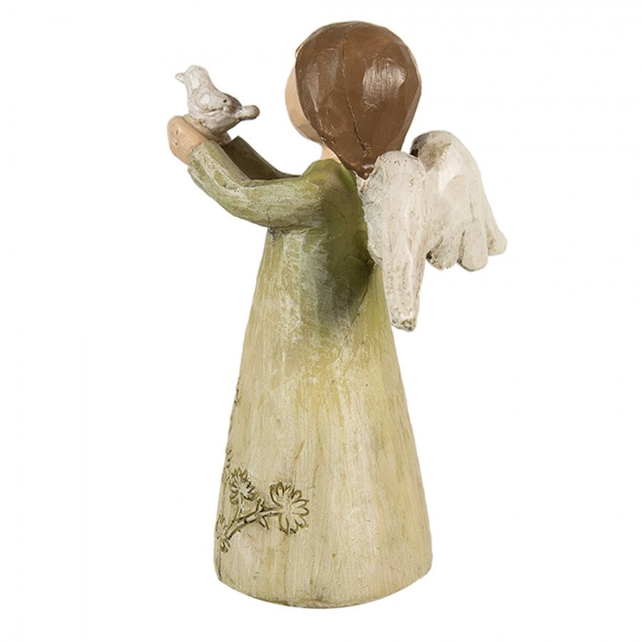 Polyresin-Dekorationsfigur Engel mit Vogel Salbeigrün 7x6x12 cm von Clayre & Eef (6PR4981)