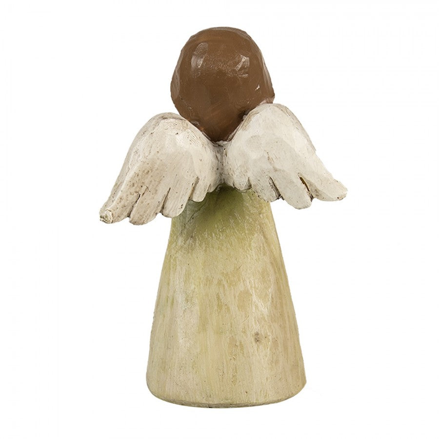 Polyresin-Dekorationsfigur Engel mit Vogel Salbeigrün 7x6x12 cm von Clayre & Eef (6PR4981)