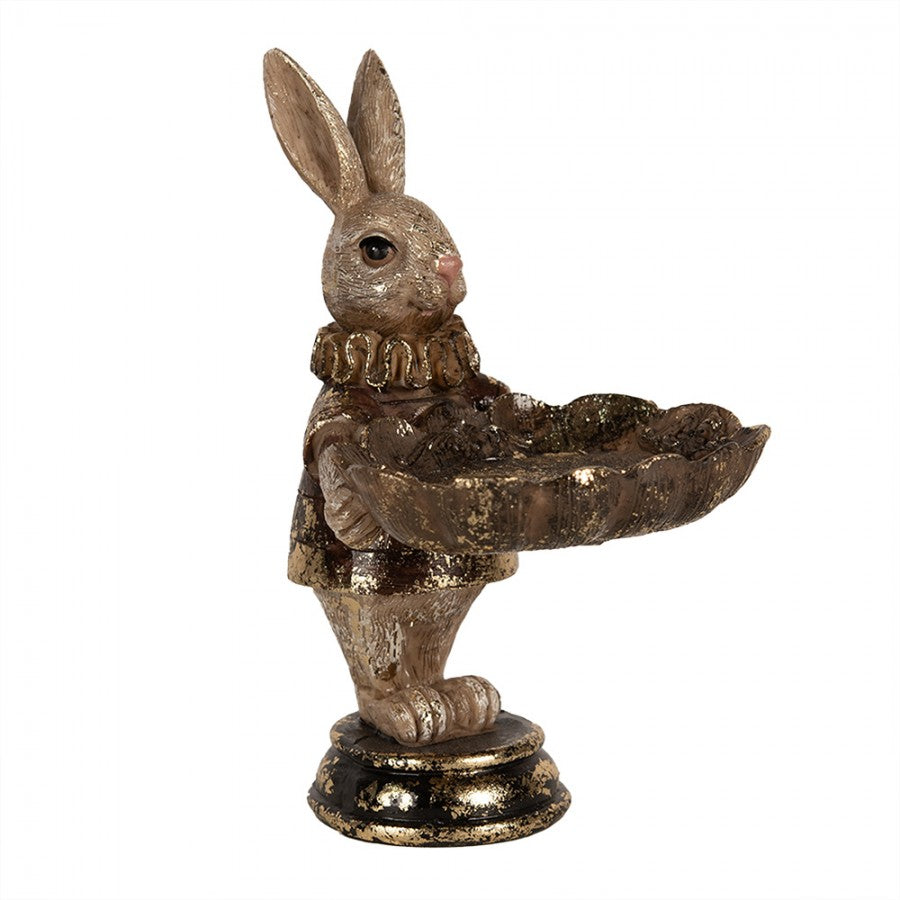 Clayre & Eef Dekoschale „Hase mit Blatt“ aus Polyresin in Braun, 11x9x15 cm (6PR5014)