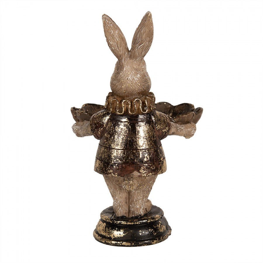 Clayre & Eef Dekoschale „Hase mit Blatt“ aus Polyresin in Braun, 11x9x15 cm (6PR5014)