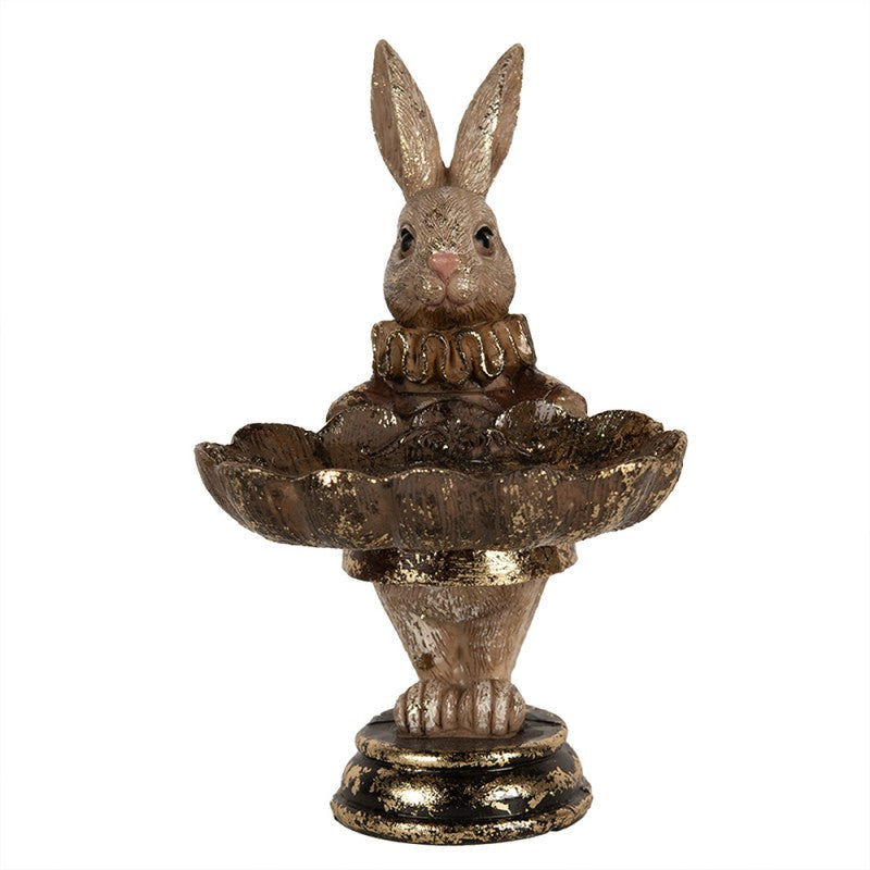 Clayre & Eef Dekoschale „Hase mit Blatt“ aus Polyresin in Braun, 11x9x15 cm (6PR5014)