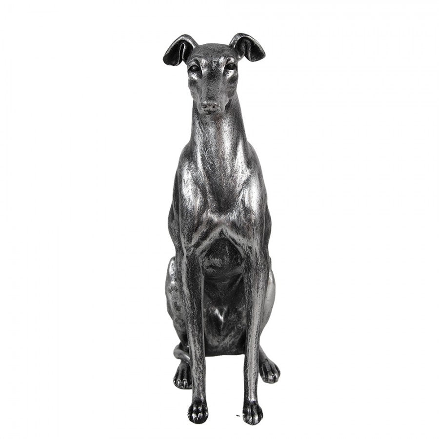 Dekofigur Hund Windhund sitzend Greyhound Statue Polyresin Antiksilber 20x10x30 cm von Clayre & Eef (6PR5068)