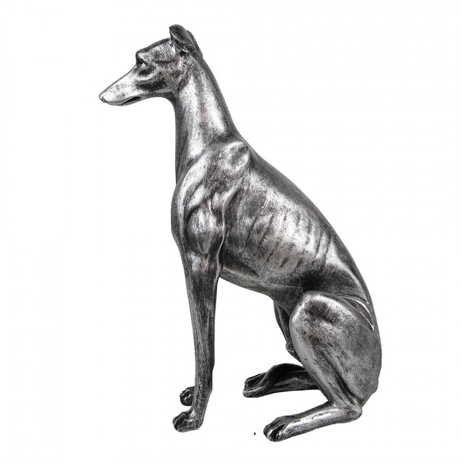 Dekofigur Hund Windhund sitzend Greyhound Statue Polyresin Antiksilber 20x10x30 cm von Clayre & Eef (6PR5068)