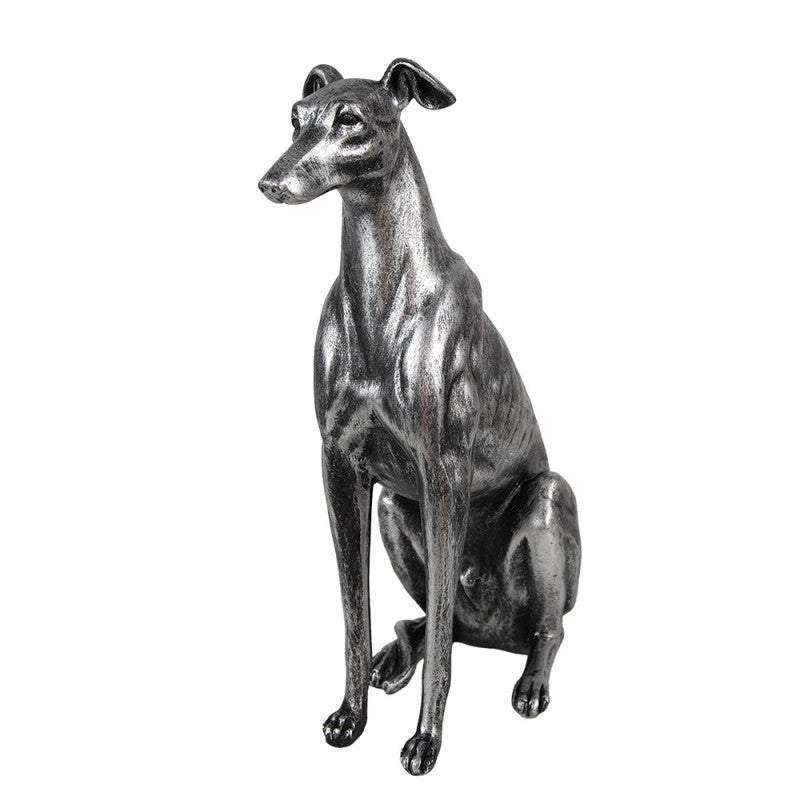 Dekofigur Hund Windhund sitzend Greyhound Statue Polyresin Antiksilber 20x10x30 cm von Clayre & Eef (6PR5068)