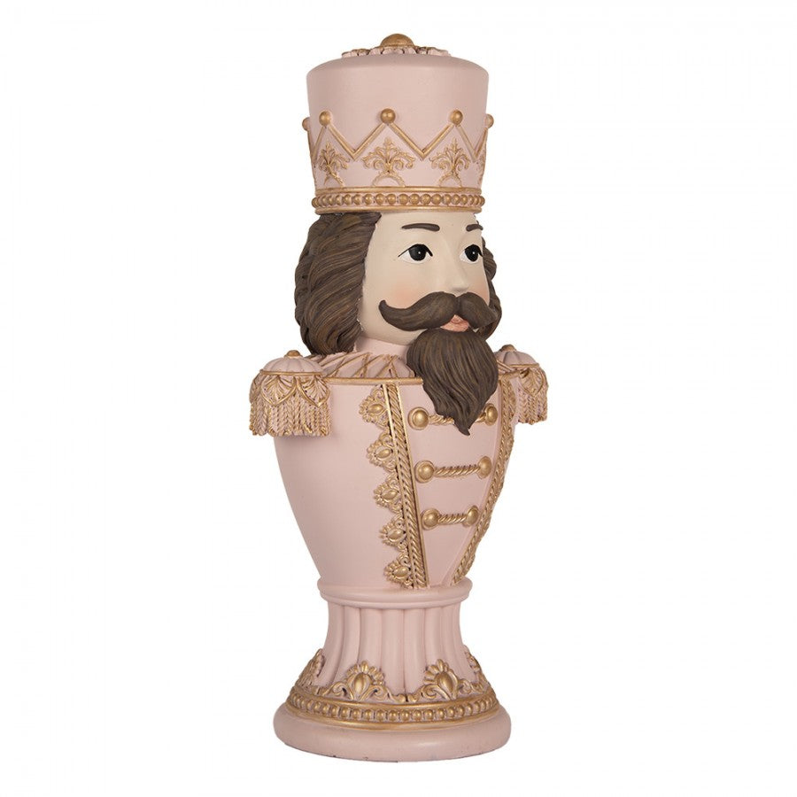 Pastell-Weihnachtsfigur Nussknacker-Königsbüste Rosa-Gold Polyresin 16x10x30 cm von Clayre & Eef (6PR5366)