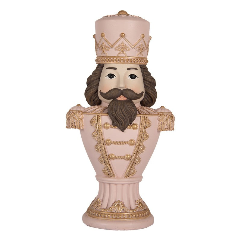 Pastell-Weihnachtsfigur Nussknacker-Königsbüste Rosa-Gold Polyresin 16x10x30 cm von Clayre & Eef (6PR5366)